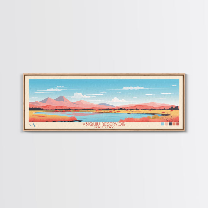 Abiquiu Reservoir New Mexico Framed Canvas Print, Panoramic Wall Art, Midcentury Modern, Pop Art, Travel Poster, Living Room Art