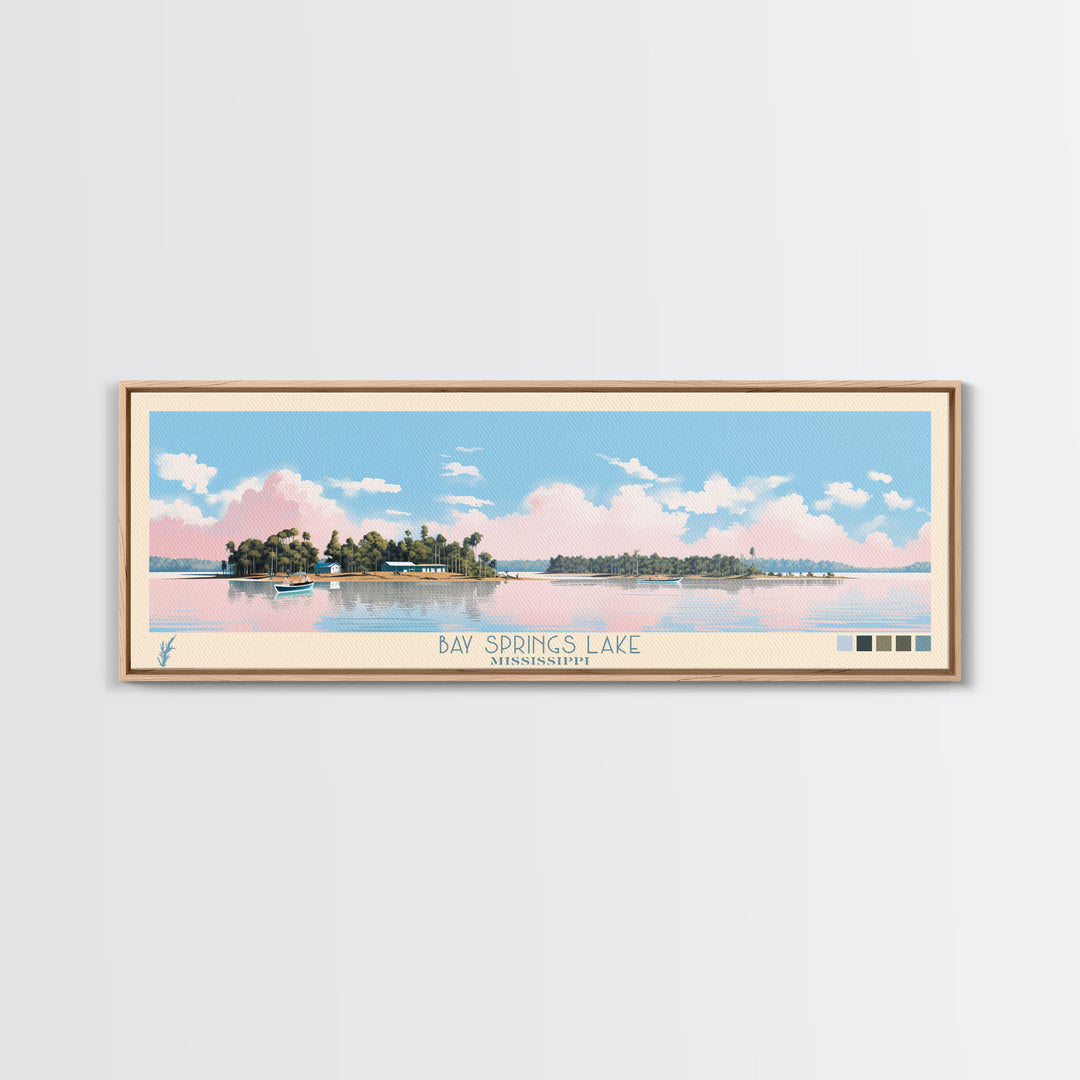 Bay Springs Lake Mississippi Framed Canvas Print, Panoramic Wall Art, Midcentury Modern, Pop Art, Travel Poster, Scenic Living Room Decor, Bedroom Art