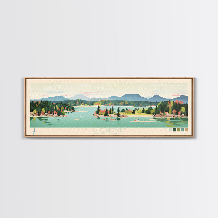 Lake Keowee South Carolina Framed Canvas Print, Panoramic Wall Art, Midcentury Modern, Pop Art, Living Room Decor, Travel Poster, Bedroom Art