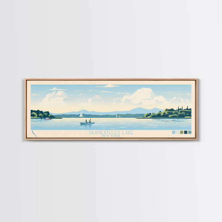 Skaneateles Lake, New York Framed Canvas Print, Lake House Art, Midcentury Modern Decor, Pop Art, Travel Poster, Living Room Wall Art