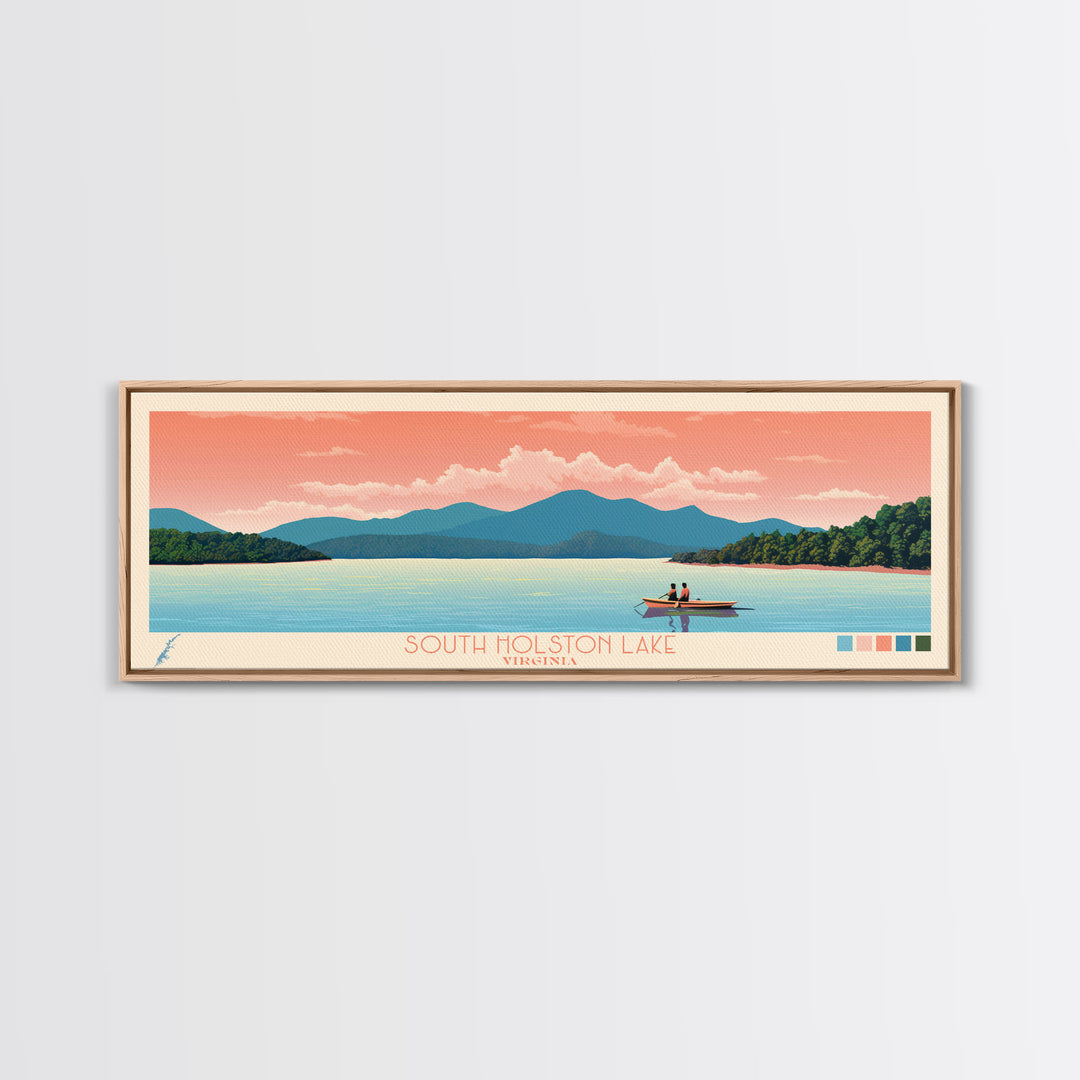 South Holston Lake, Virginia Framed Canvas Print, Lake House Art, Midcentury Modern Decor, Pop Art, Travel Poster, Living Room Wall Art