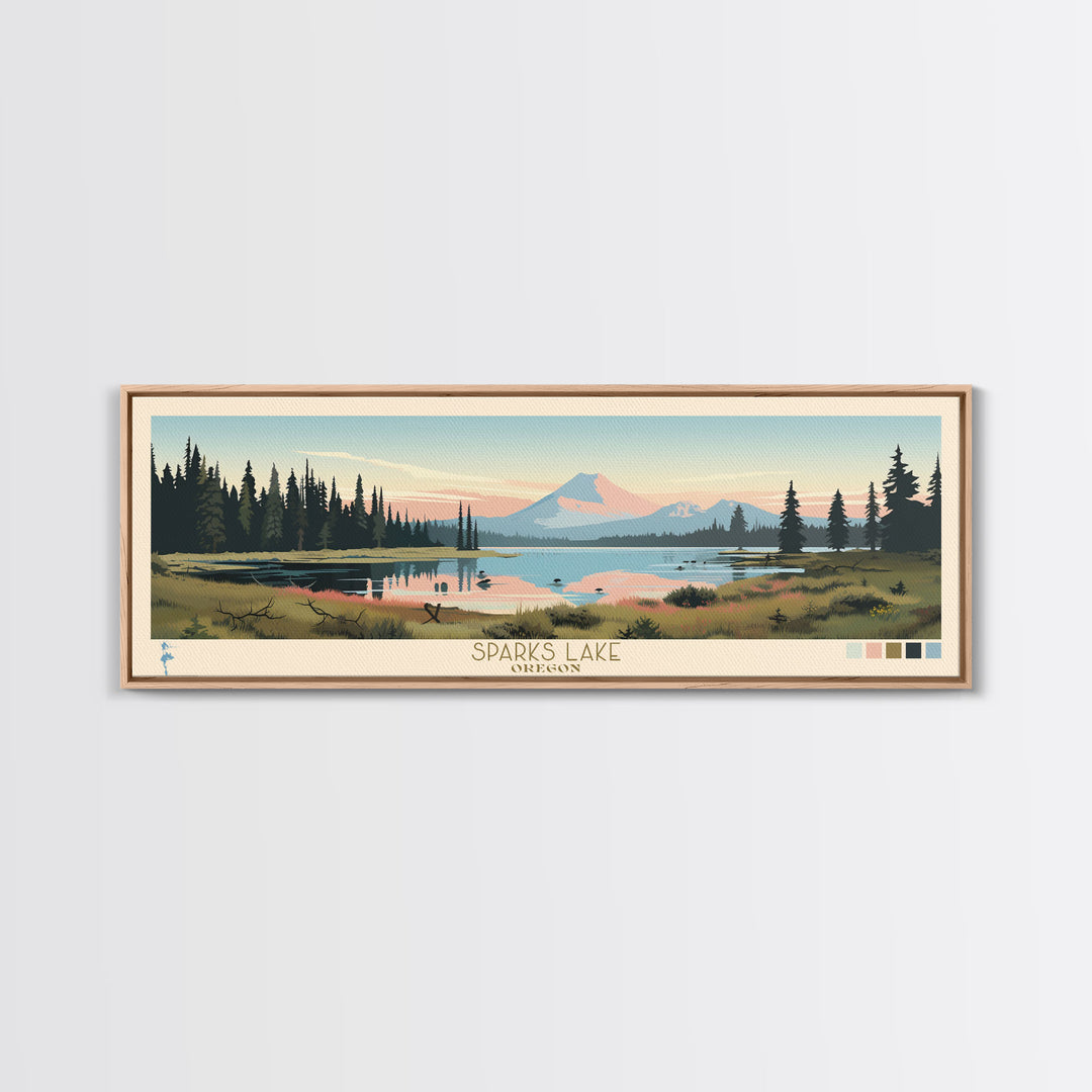 Sparks Lake, Oregon Framed Canvas Print, Lake House Decor, Midcentury Modern Art, Pop Art, Travel Poster, Bedroom Wall Art