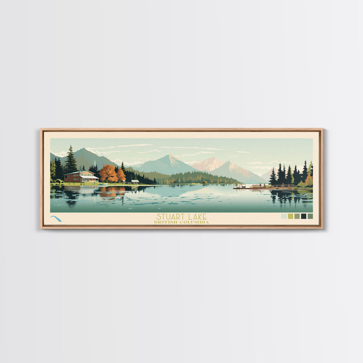 Stuart Lake, British Columbia Framed Canvas Print, Lake House Decor, Midcentury Modern Art, Pop Art, Travel Poster, Bedroom Wall Art