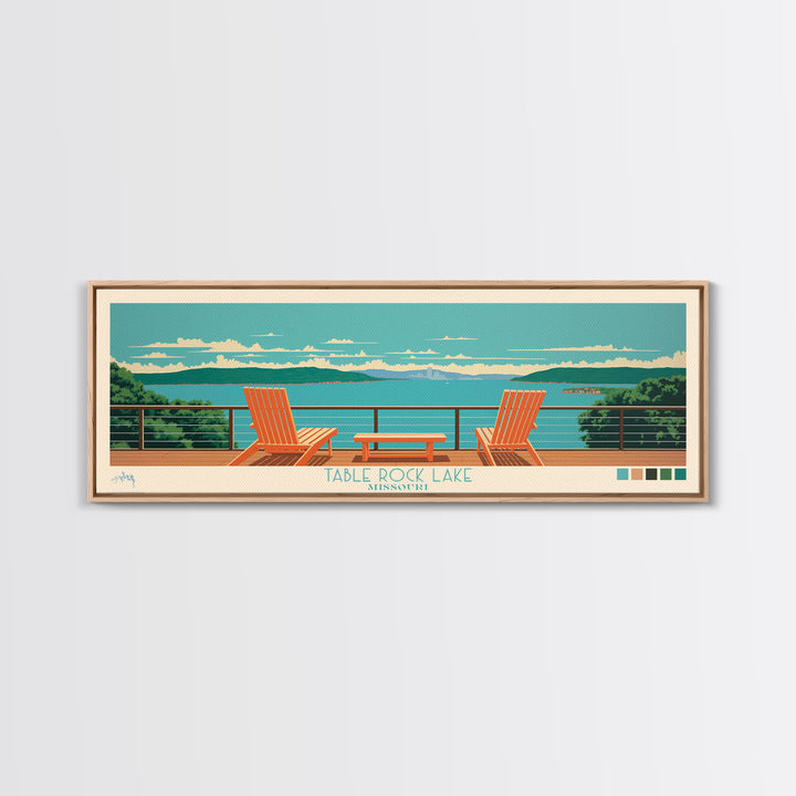 Table Rock Lake, Missouri Framed Canvas Print, Lake House Art, Midcentury Modern Decor, Pop Art, Travel Poster, Living Room Wall Art