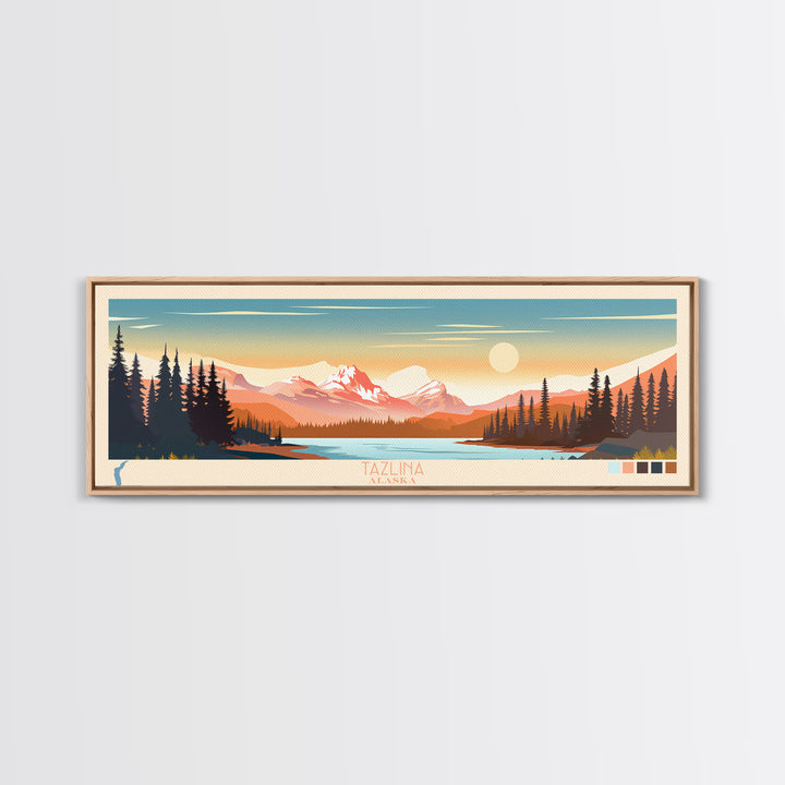 Tazlina Lake, Alaska Framed Canvas Print, Lake House Decor, Midcentury Modern Art, Pop Art, Travel Poster, Living Room Wall Art