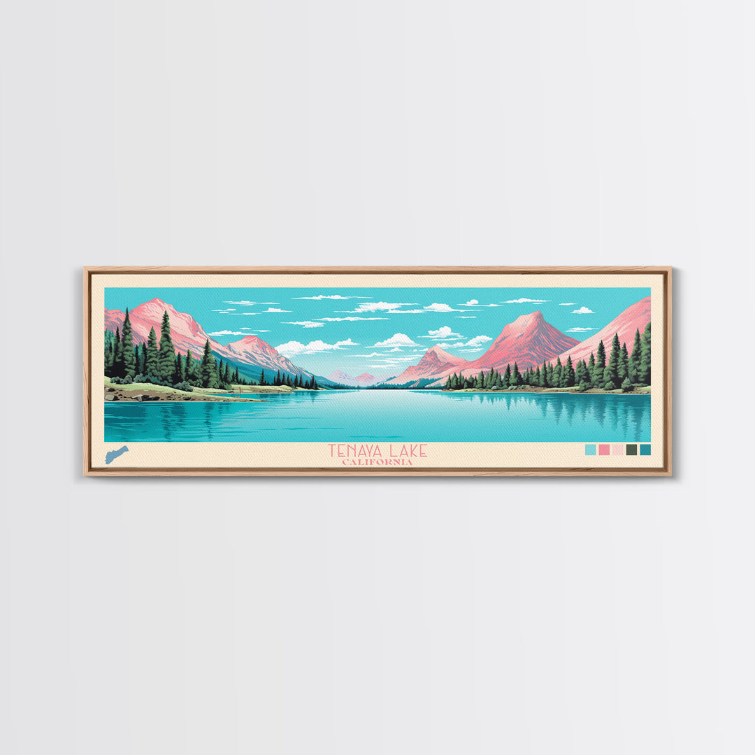 Tenaya Lake, California Framed Canvas Print, Lake House Decor, Midcentury Modern Art, Pop Art, Travel Poster, Living Room Wall Art