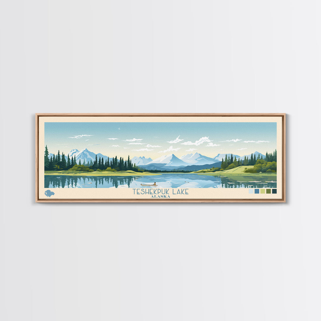 Teshekpuk Lake, Alaska Framed Canvas Print, Lake House Decor, Midcentury Modern Art, Pop Art, Travel Poster, Living Room Wall Art