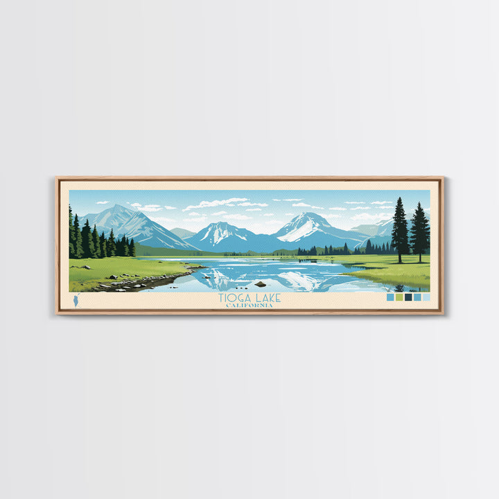 Tioga Lake, California Framed Canvas Print, Lake House Art, Midcentury Modern Decor, Pop Art, Travel Poster, Bedroom Wall Art