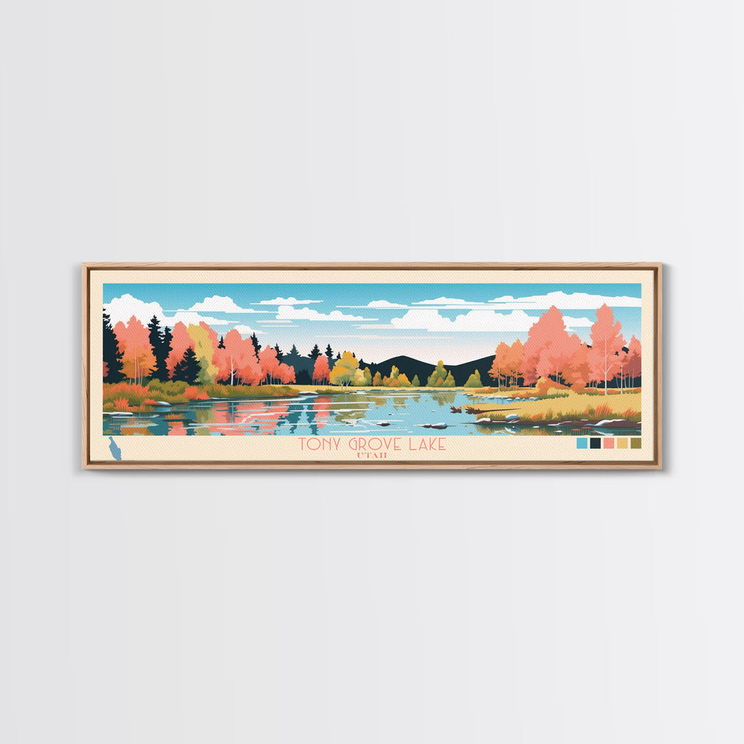 Tony Grove Lake, Utah Framed Canvas Print, Lake House Decor, Midcentury Modern Art, Pop Art, Travel Poster, Living Room Wall Art