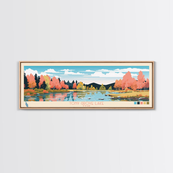 Tony Grove Lake, Utah Framed Canvas Print, Lake House Decor, Midcentury Modern Art, Pop Art, Travel Poster, Living Room Wall Art