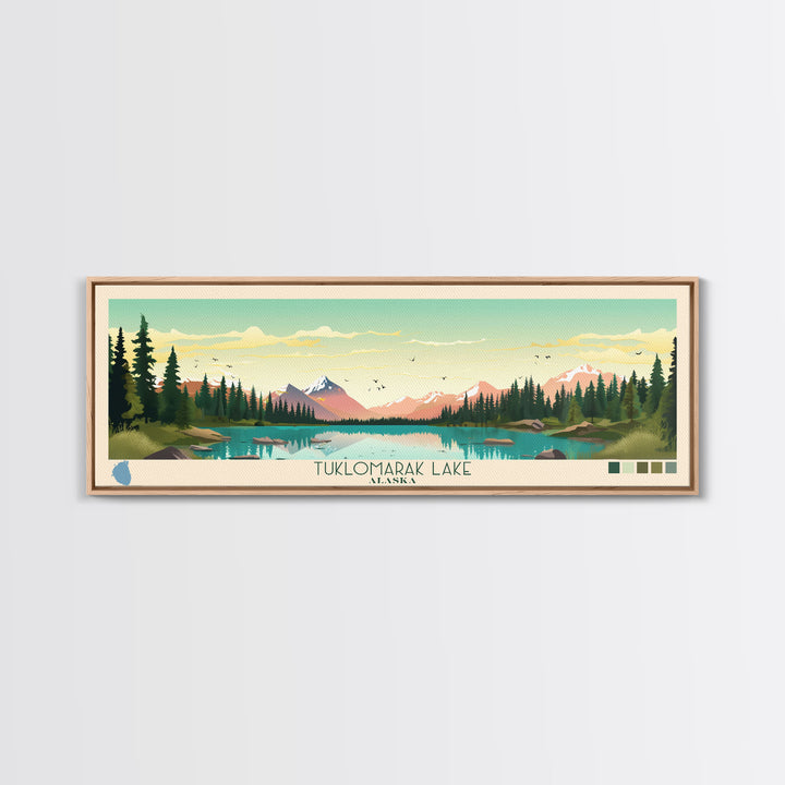 Tuklomarak Lake, Alaska Framed Canvas Print, Lake House Art, Midcentury Modern Decor, Pop Art, Travel Poster, Bedroom Wall Art