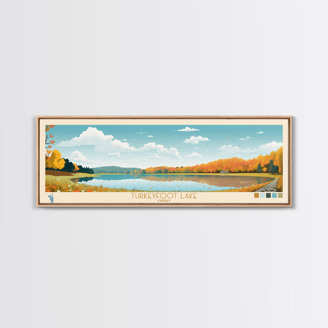 Turkeyfoot Lake, Ohio Framed Canvas Print, Lake House Art, Midcentury Modern Decor, Pop Art, Travel Poster, Bedroom Wall Art