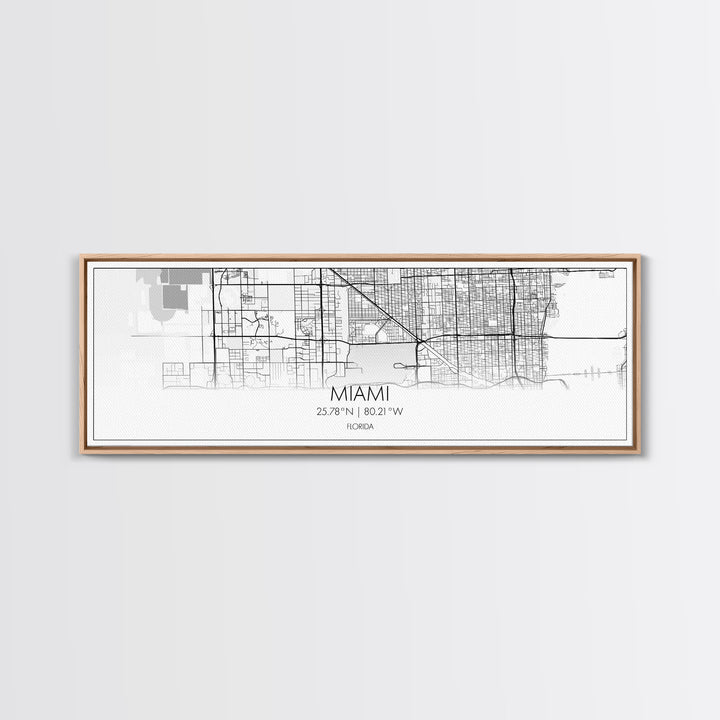 Panoramic Miami City Map, Florida Art, Map Print, Minimalist Wall Art, Canvas Art, Housewarming Gift, Street Map Art, Closing Gift