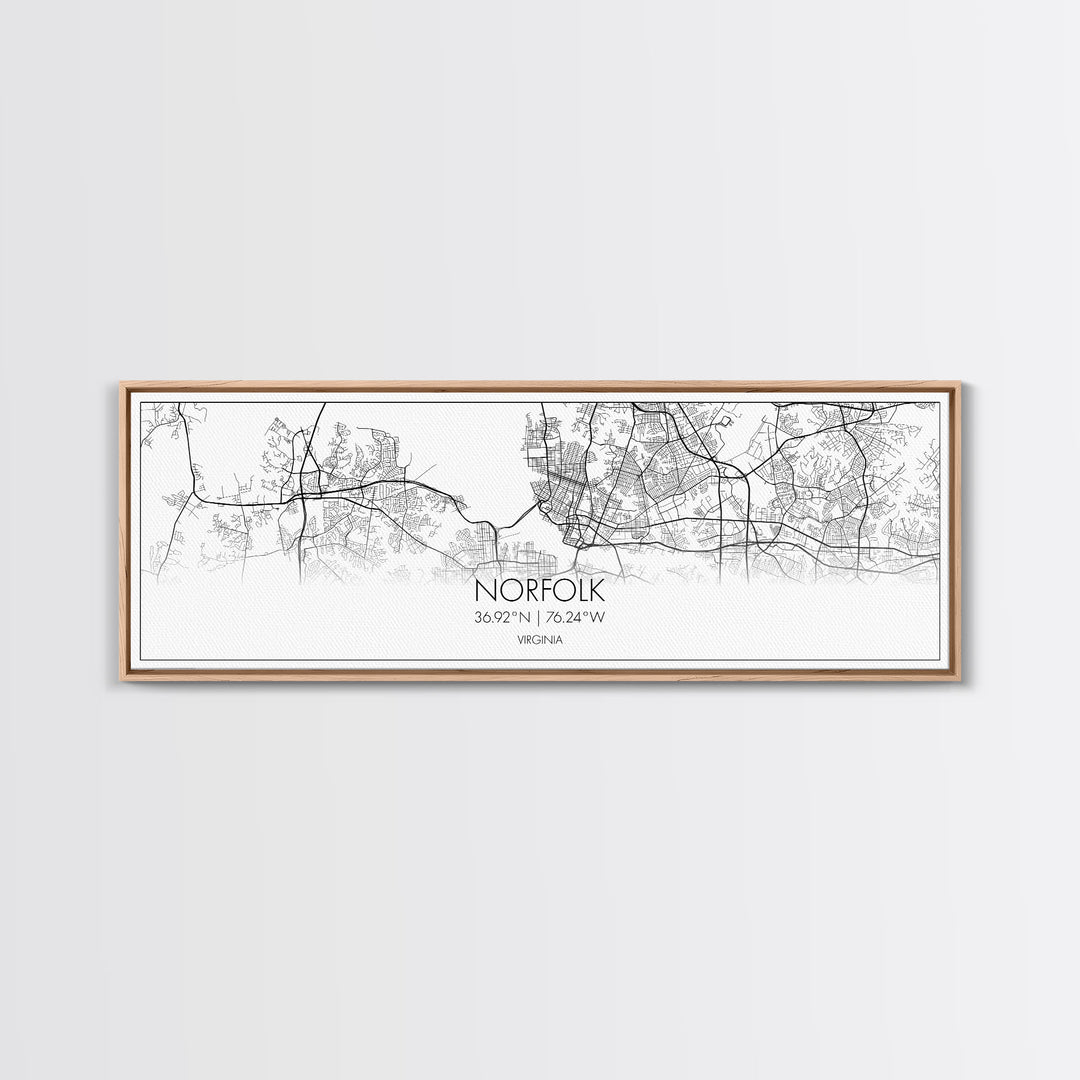 Panoramic Norfolk City Map, Virginia Art, Map Print, Minimalist Wall Art, Canvas Art, Housewarming Gift, Street Map Art, Closing Gift