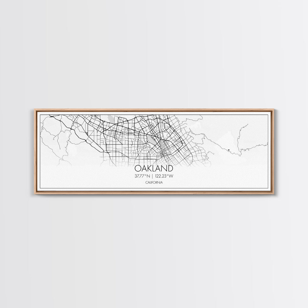 Panoramic Oakland City Map, California Art, Map Print, Minimalist Wall Art, Canvas Art, Housewarming Gift, Street Map Art, Closing Gift