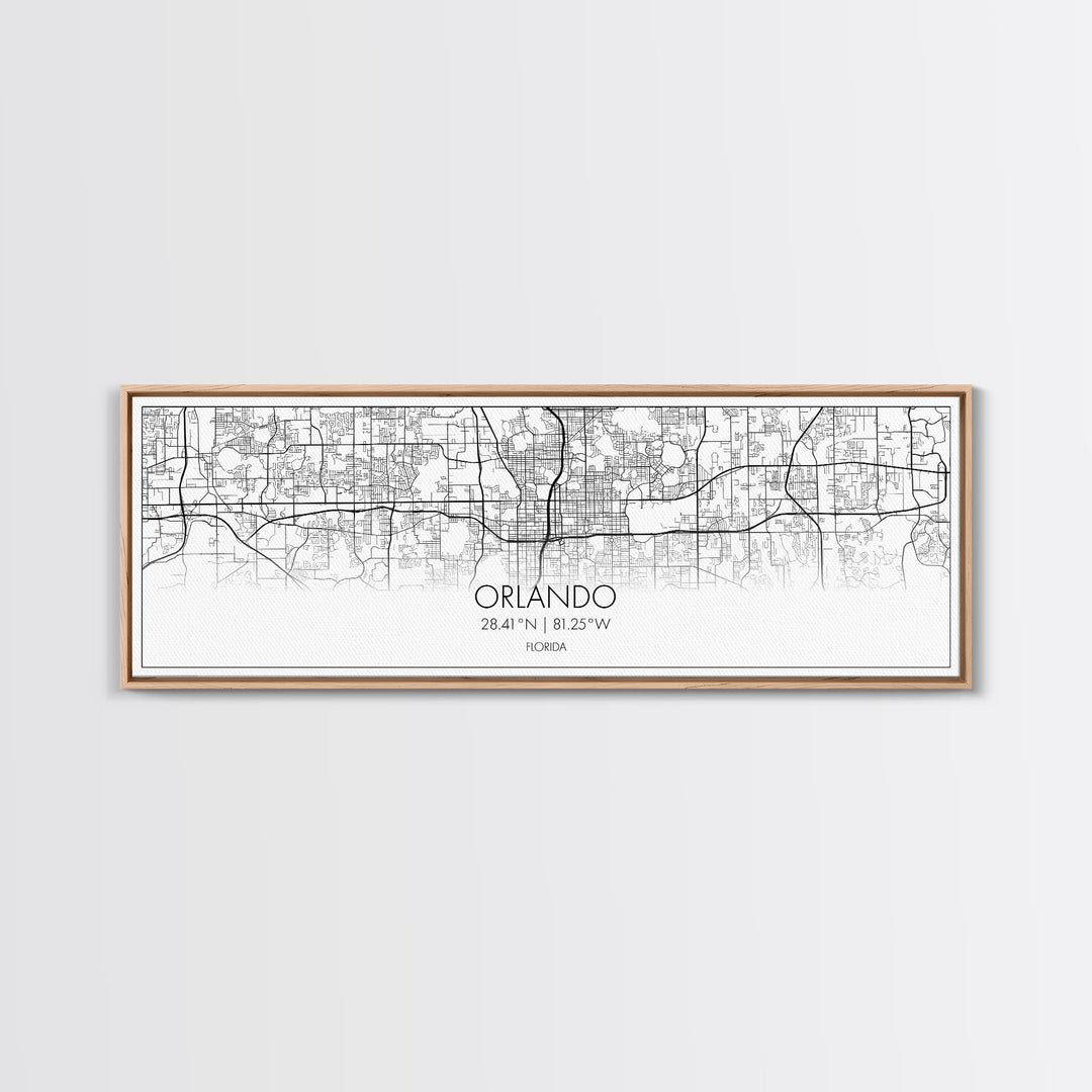 Panoramic Orlando City Map, Florida Art, Map Print, Minimalist Wall Art, Canvas Art, Housewarming Gift, Street Map Art, Closing Gift