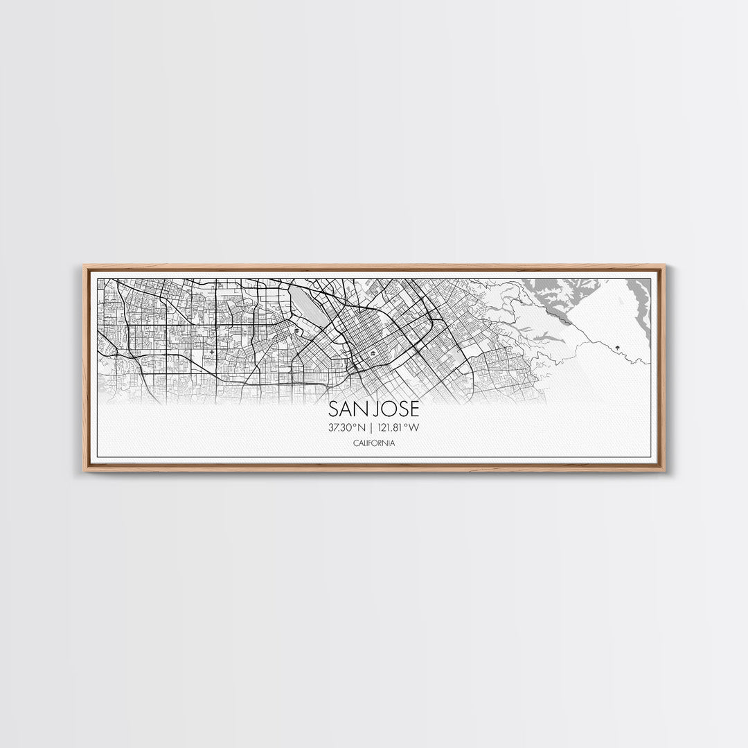 Panoramic San Jose City Map, California Art, Map Print, Minimalist Wall Art, Canvas Art, Housewarming Gift, Street Map Art, Closing Gift