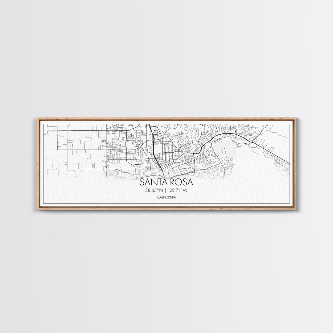 Panoramic Santa Rosa City Map, California Art, Map Print, Minimalist Wall Art, Canvas Art, Housewarming Gift, Street Map Art, Closing Gift