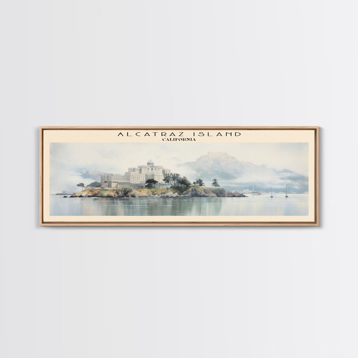 Alcatraz Island Retro Style Travel Poster - Framed Canvas Print - California Travel Decor | Vintage Style Home Decor - Travel Print - Wall Art