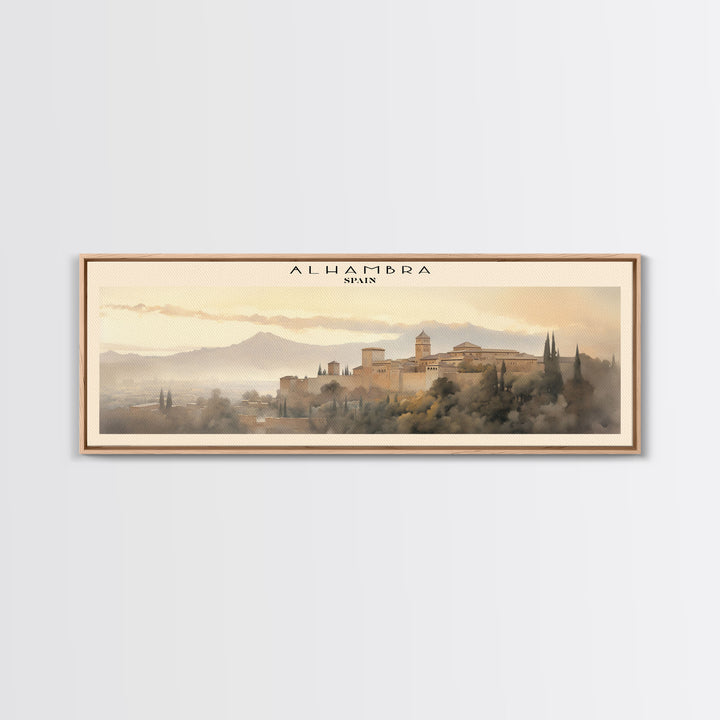 Alhambra Travel Art Framed Canvas Print, Spain Wall Decor, Home Decor, Travel Poster, Vintage Wall Art, Watercolor Painting