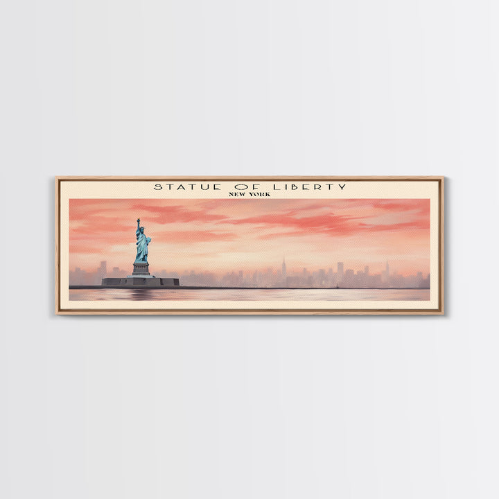 Statue of Liberty Travel Art Framed Canvas Print, COUNTRY Wall Decor, Home Decor, Travel Poster, Vintage Wall Art, Watercolor Painting