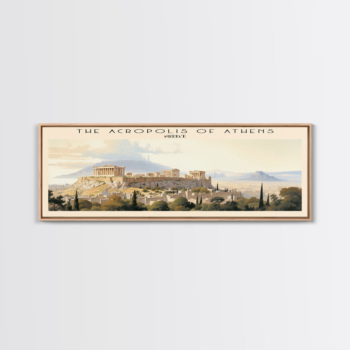 The Acropolis of Athens Retro Style Travel Poster - Framed Canvas Print - COUNTRY Travel Decor | Vintage Style Home Decor - Travel Print - Wall Art