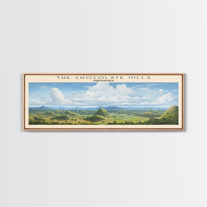 The Chocolate Hills Retro Style Travel Poster - Framed Canvas Print - COUNTRY Travel Decor | Vintage Style Home Decor - Travel Print - Wall Art