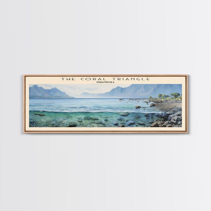 The Coral Triangle Travel Art Framed Canvas Print, COUNTRY Wall Decor, Home Decor, Travel Poster, Vintage Wall Art, Watercolor Painting