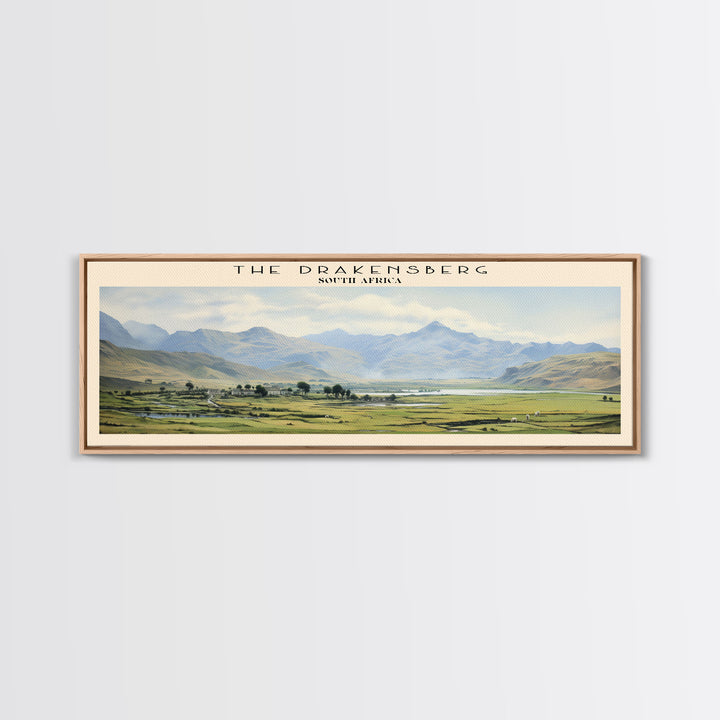 The Drakensberg Retro Style Travel Poster - Framed Canvas Print - COUNTRY Travel Decor | Vintage Style Home Decor - Travel Print - Wall Art