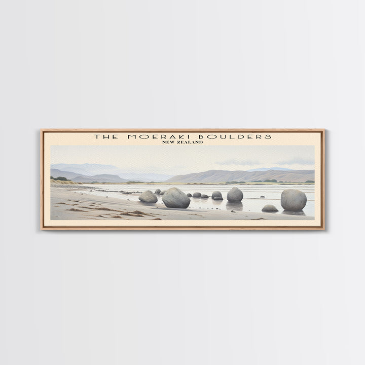 The Moeraki Boulders COUNTRY Travel Poster Print, Framed Canvas Print, COUNTRY Travel Art, Wood Framed Art, Wall Hanging, Home Decor