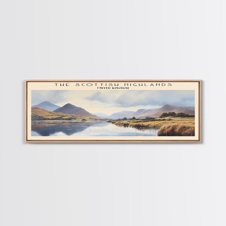 The Scottish Highlands Retro Style Travel Poster - Framed Canvas Print - COUNTRY Travel Decor | Vintage Style Home Decor - Travel Print - Wall Art