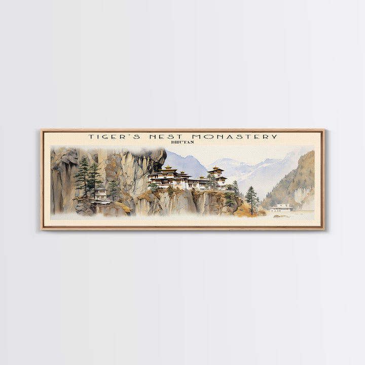 Tiger's Nest Monastery COUNTRY Travel Poster Print, Framed Canvas Print, COUNTRY Travel Art, Wood Framed Art, Wall Hanging, Home Decor