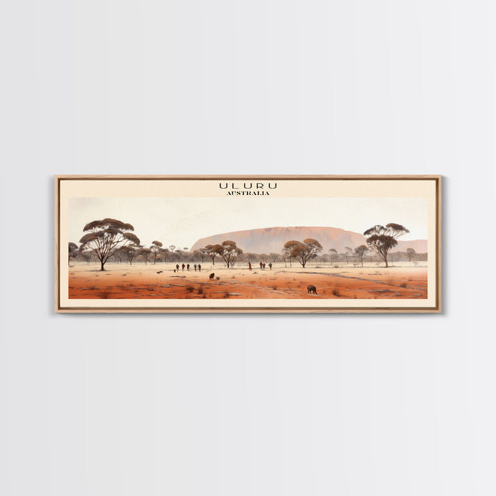 Uluru Travel Art Framed Canvas Print, COUNTRY Wall Decor, Home Decor, Travel Poster, Vintage Wall Art, Watercolor Painting