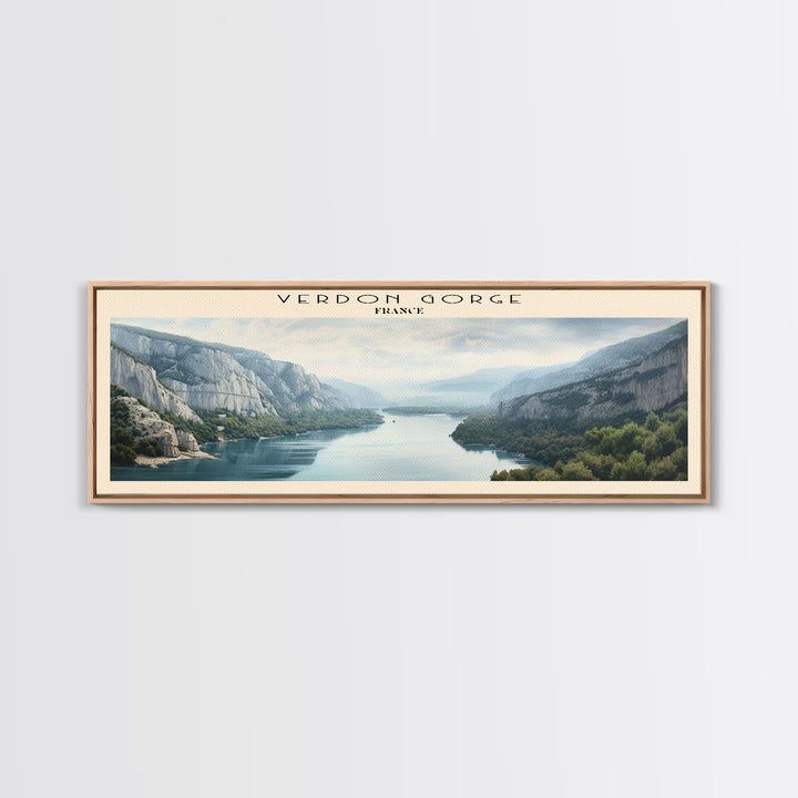 Verdon Gorge Travel Art Framed Canvas Print, COUNTRY Wall Decor, Home Decor, Travel Poster, Vintage Wall Art, Watercolor Painting