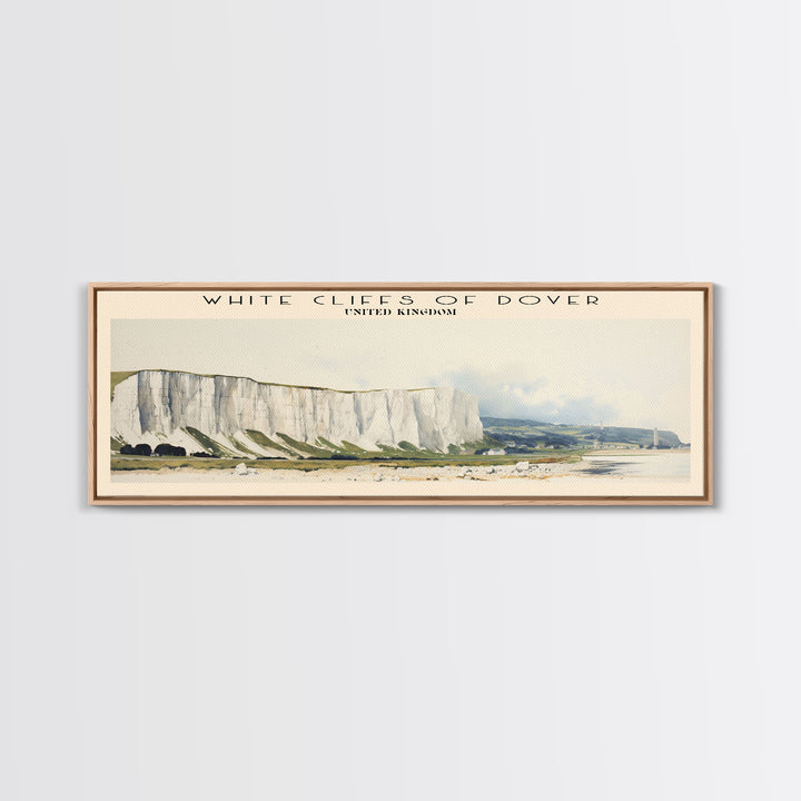 White Cliffs of Dover Travel Art Framed Canvas Print, COUNTRY Wall Decor, Home Decor, Travel Poster, Vintage Wall Art, Watercolor Painting