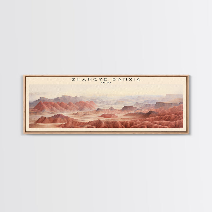 Zhangye Danxia Retro Style Travel Poster - Framed Canvas Print - COUNTRY Travel Decor | Vintage Style Home Decor - Travel Print - Wall Art