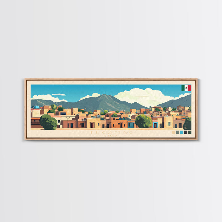 Tecamac, Mexico Panoramic Travel Poster Canvas Print, Tecamac, Mexico Painting, Mexico Art, Tecamac Travel Art, Guest Room Painting