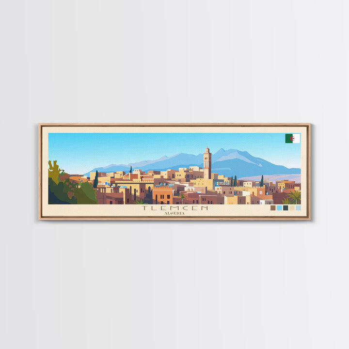 Tlemcen, Algeria Panoramic Travel Poster Canvas Print, Tlemcen, Algeria Painting, Algeria Art, Tlemcen Travel Art, Guest Room Painting