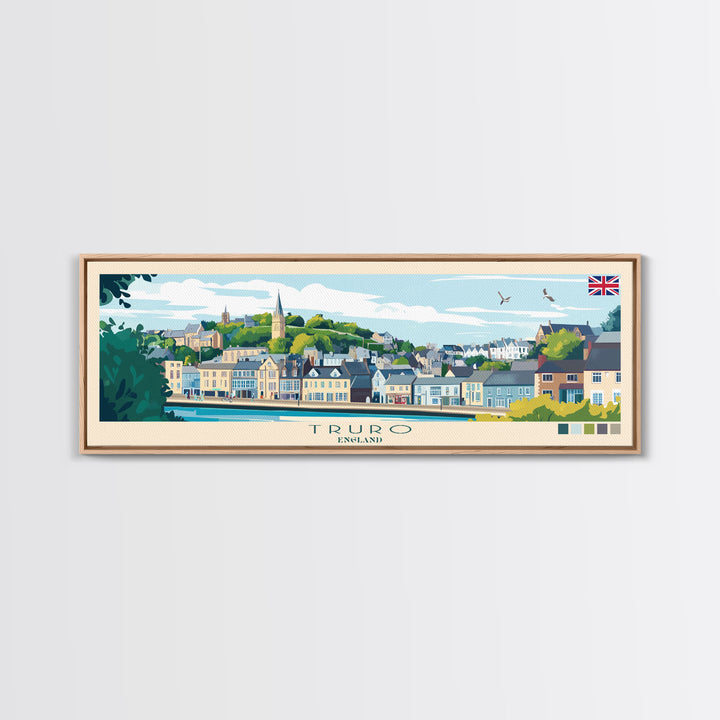 Truro, England Panoramic Travel Poster Canvas Print, Truro, England Painting, England Art, Truro Travel Art, Living Room Painting