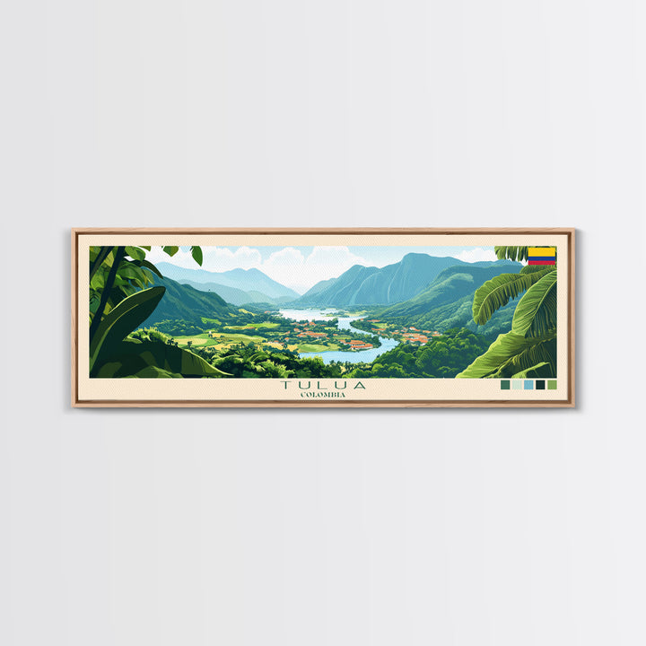 Tulua, Colombia Travel Poster Panoramic Canvas Print, Tulua, Colombia Painting, Colombia Art, Tulua Travel Art, Guest Room Painting