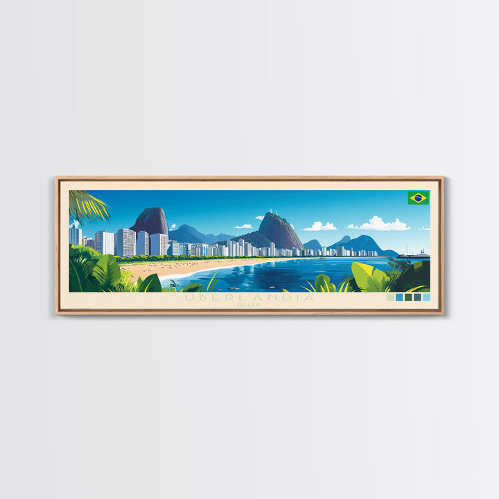 Uberlandia, Brazil Panoramic Travel Poster Canvas Print, Uberlandia, Brazil Painting, Brazil Art, Uberlandia Travel Art, Guest Room Painting