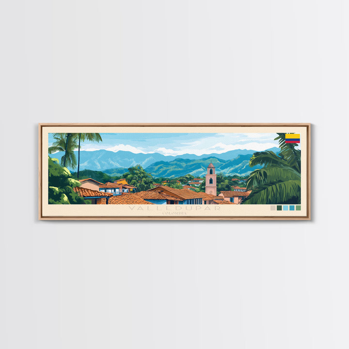 Valledupar, Colombia Travel Poster Panoramic Canvas Print, Valledupar, Colombia Painting, Colombia Art, Valledupar Travel Art, Guest Room Painting