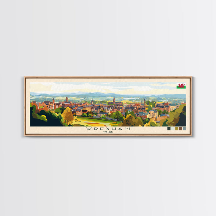 Wrexham, Wales Panoramic Travel Poster Canvas Print, Wrexham, Wales Painting, Wales Art, Wrexham Travel Art, Living Room Painting