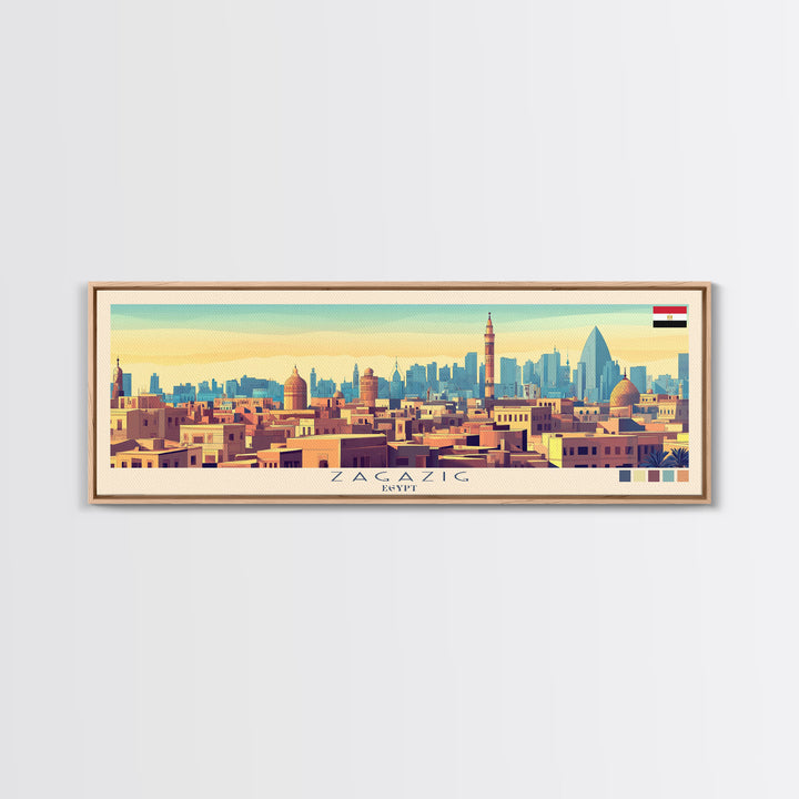 Zagazig, Egypt Panoramic Travel Poster Canvas Print, Zagazig, Egypt Painting, Egypt Art, Zagazig Panoramic Travel Art, Travel Painting