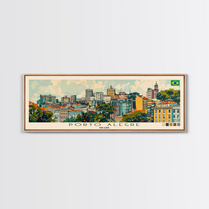 Porto Alegre, Brazil Panoramic Canvas Print, Porto Alegre, Brazil Painting, Brazil Art, Porto Alegre Travel Poster, Travel Art, Housewarming Gift