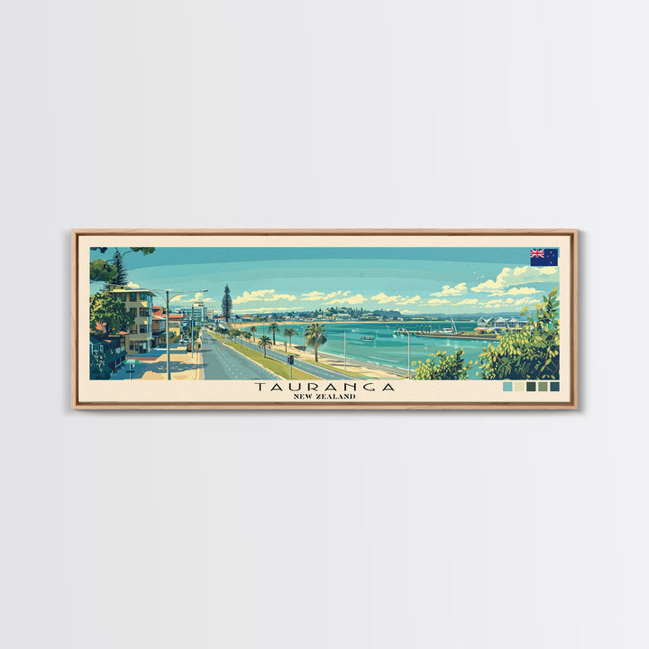 Tauranga, New Zealand Panoramic Canvas Print, Tauranga, New Zealand Painting, New Zealand Art, Tauranga Travel Poster, Travel Art, Guest Room Painting