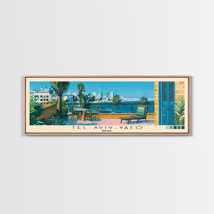 Tel Aviv-Yafo, Israel Panoramic Canvas Print, Tel Aviv-Yafo, Israel Painting, Israel Art, Tel Aviv-Yafo Travel Poster, Travel Art, Living Room Painting