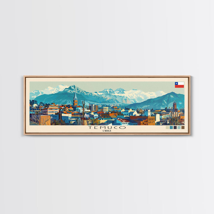 Temuco, Chile Panoramic Canvas Print, Temuco, Chile Painting, Chile Art, Temuco Travel Poster, Travel Art, Guest Room Painting