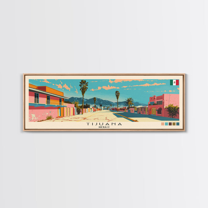 Tijuana, Mexico Panoramic Canvas Print, Tijuana, Mexico Painting, Mexico Art, Tijuana Travel Poster, Travel Art, Housewarming Gift