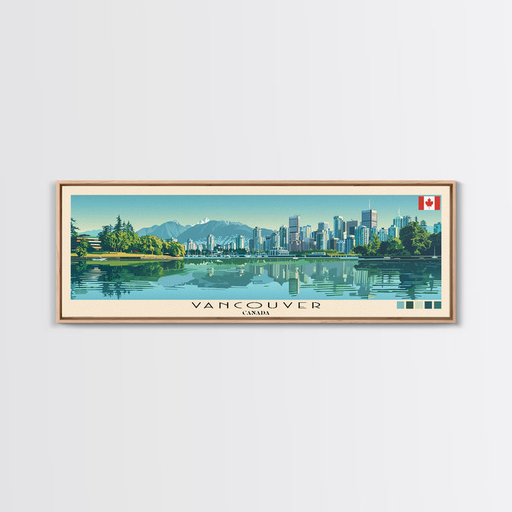 Vancouver, Canada Panoramic Canvas Print, Vancouver, Canada Painting, Canada Art, Vancouver Travel Poster, Travel Art, Housewarming Gift